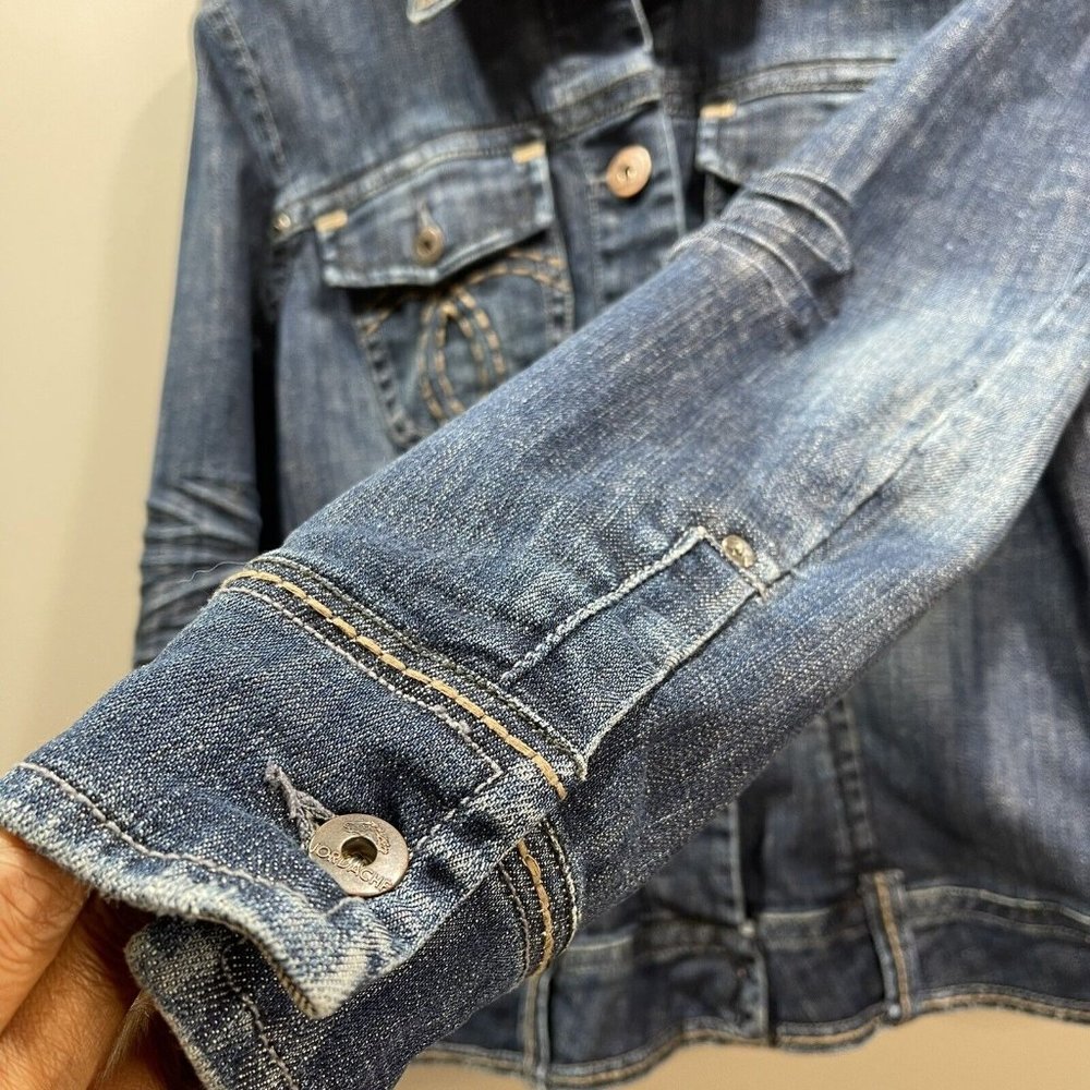 JORDACHE Women's L Blue Jean Denim Jacket Button Stitching Wash Detail Vintage - Picture 9 of 12